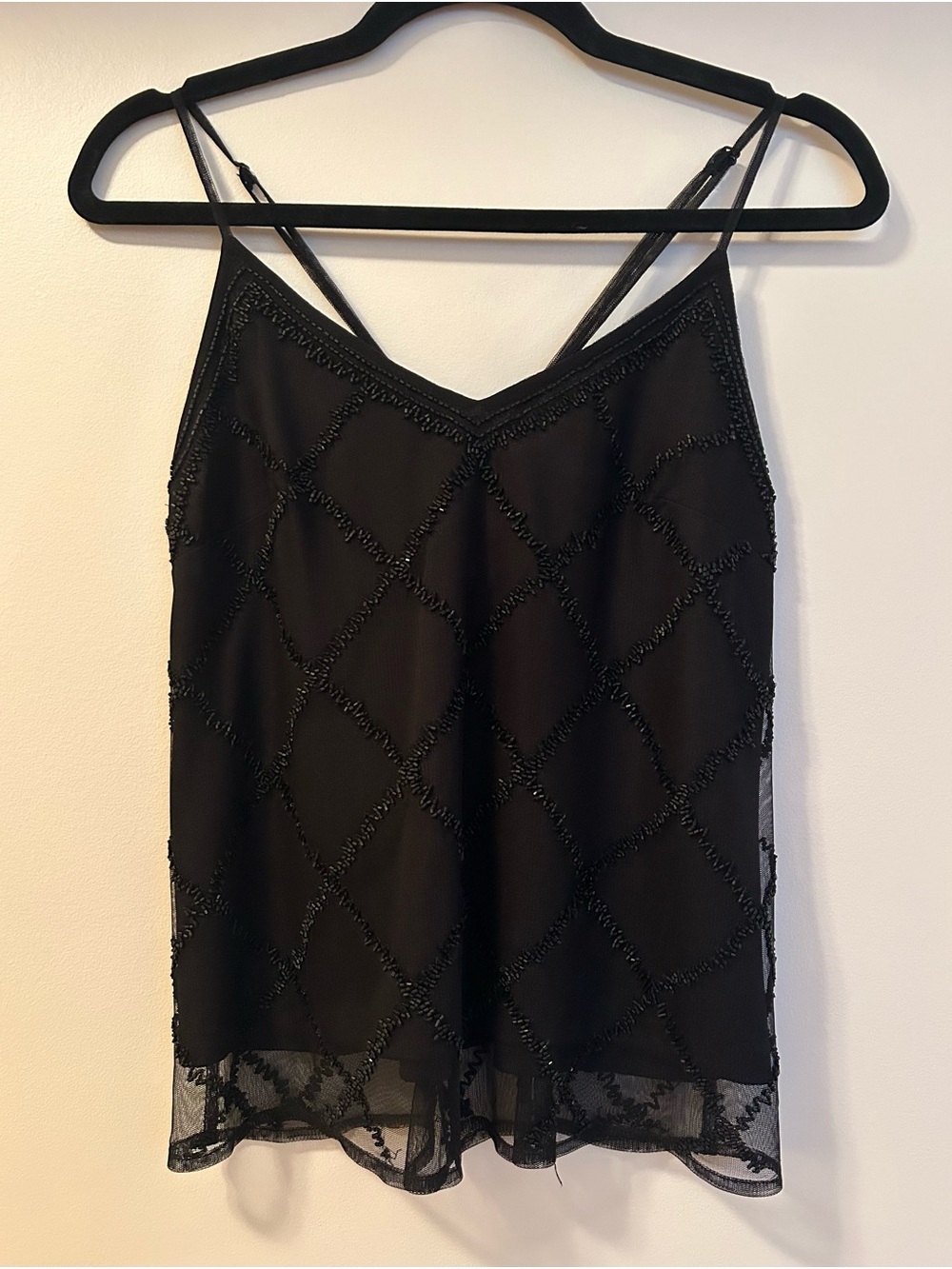 Anthropologie Black Beaded Diamond-Pattern Cami Top
